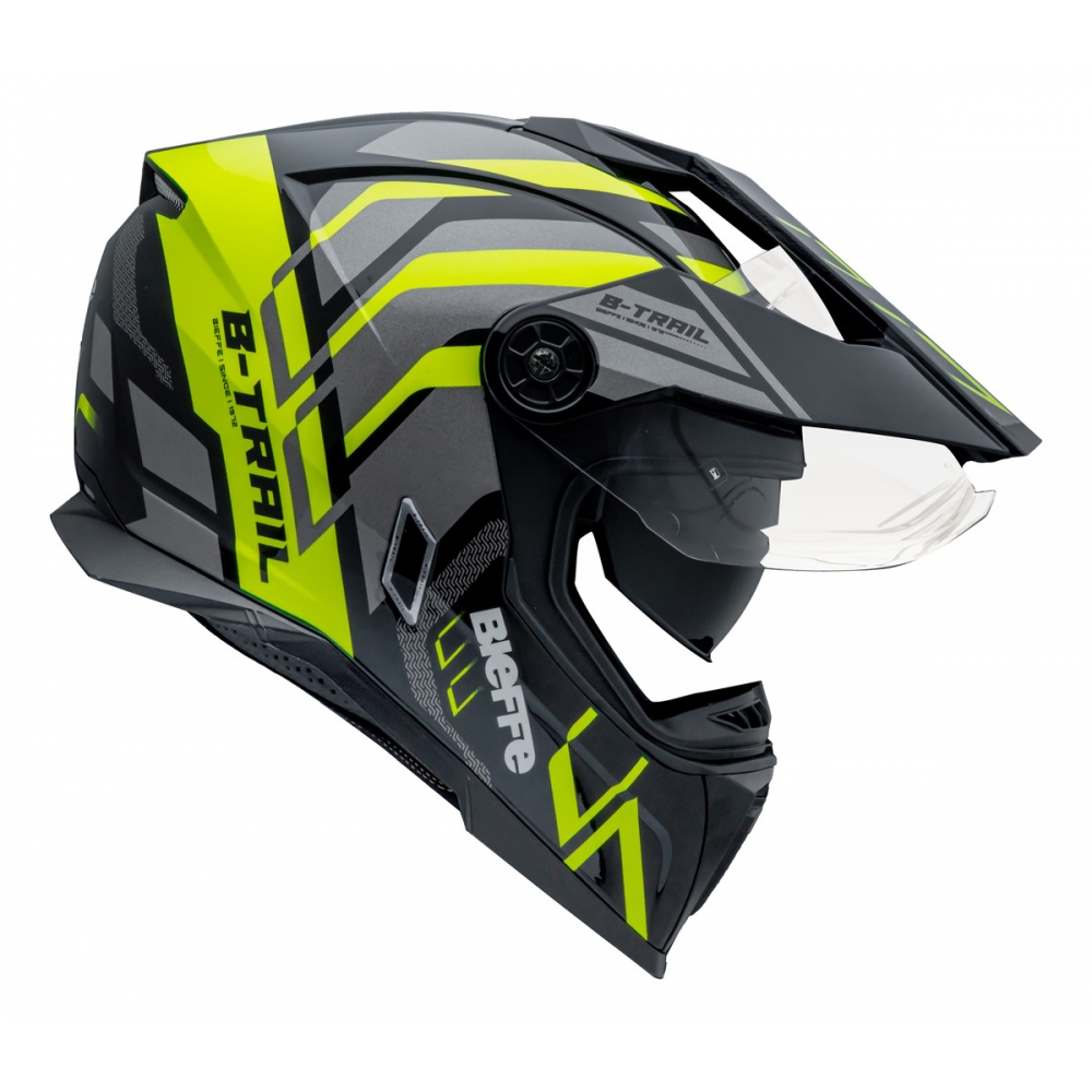 Capacete Moto Bieffe Big B Trail Defender Cross Preto Amarelo C/ Óculos Sol Lançamento