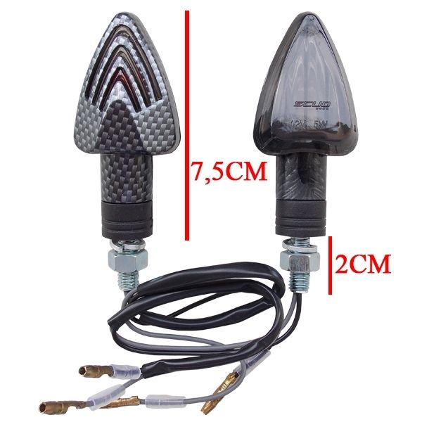 Par De Pisca Mini Seta Moto Scud Runner Esportivo Preto Carbono Com Lente Cristal + Fumê - Par