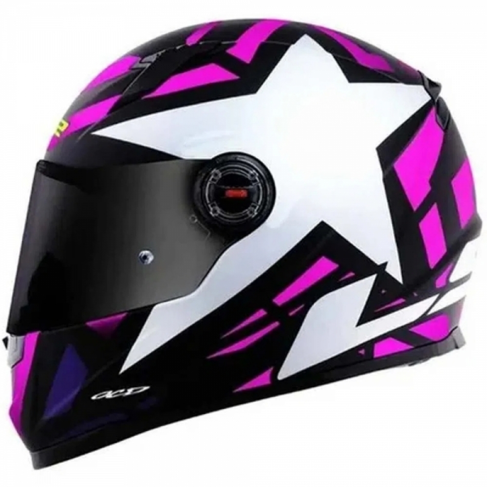 Capacete Moto Feminino Fechado Ls2 Ff358 Classic FF358 Starwar Preto Rosa Esportivo C/ Selo Inmetro
