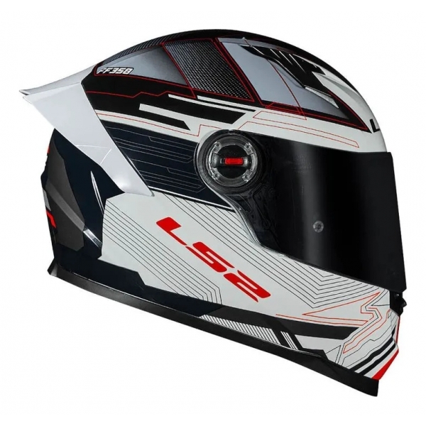 Capacete Moto Fechado LS2 FF358 Classsic S Digital Striker C/ Spoiler Masculino Feminino Lançamento - Branco Preto