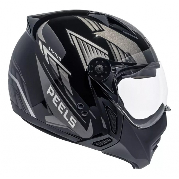 Capacete Moto Peels F21 Aviador Mirage Living Preto C/ Óculos Queixeira Removível Masculino Feminino
