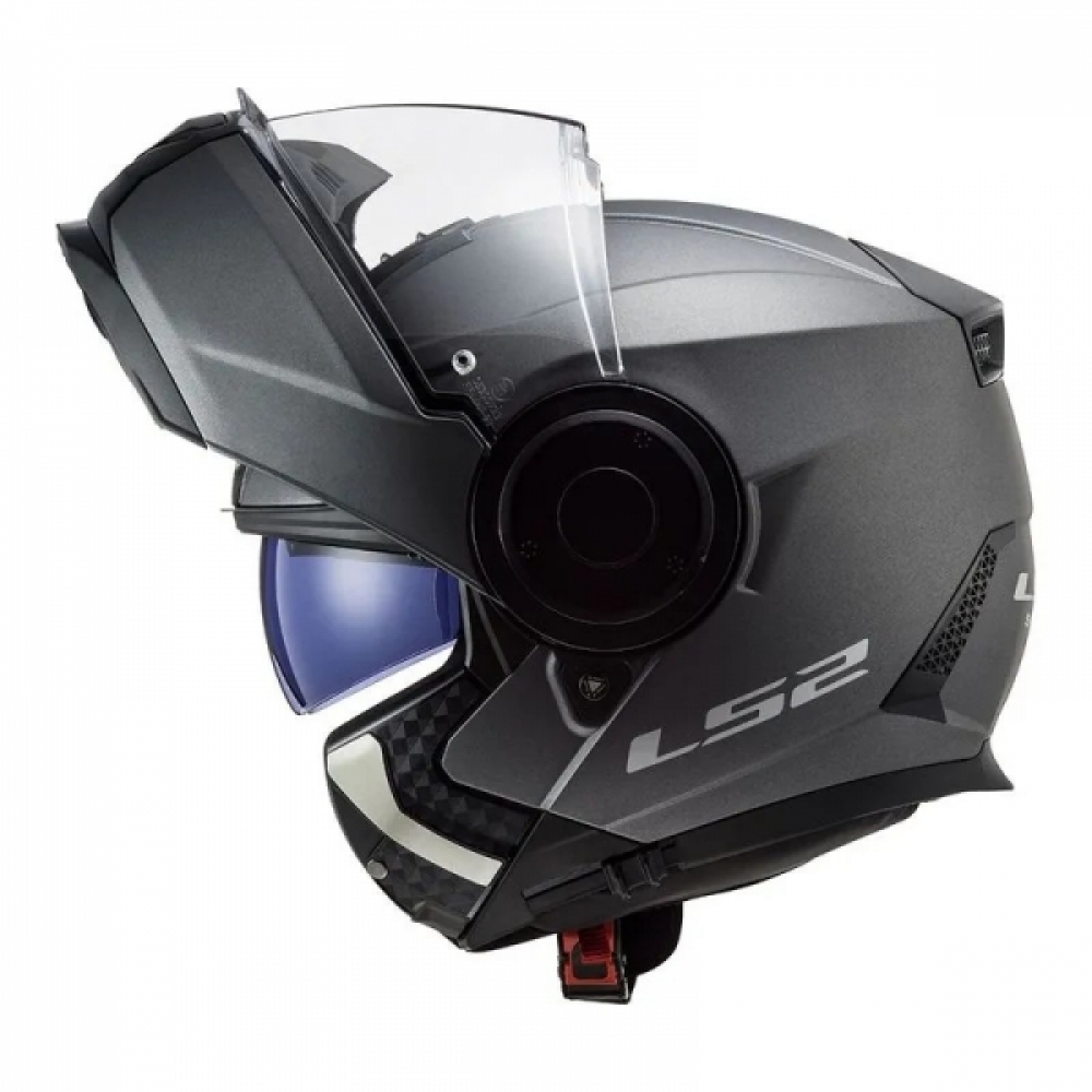 Capacete Moto Articulado Robocop LS2 FF902 Scope Monocolor Titanium Fosco Escamoteável C/ Óculos - Preto Fosco