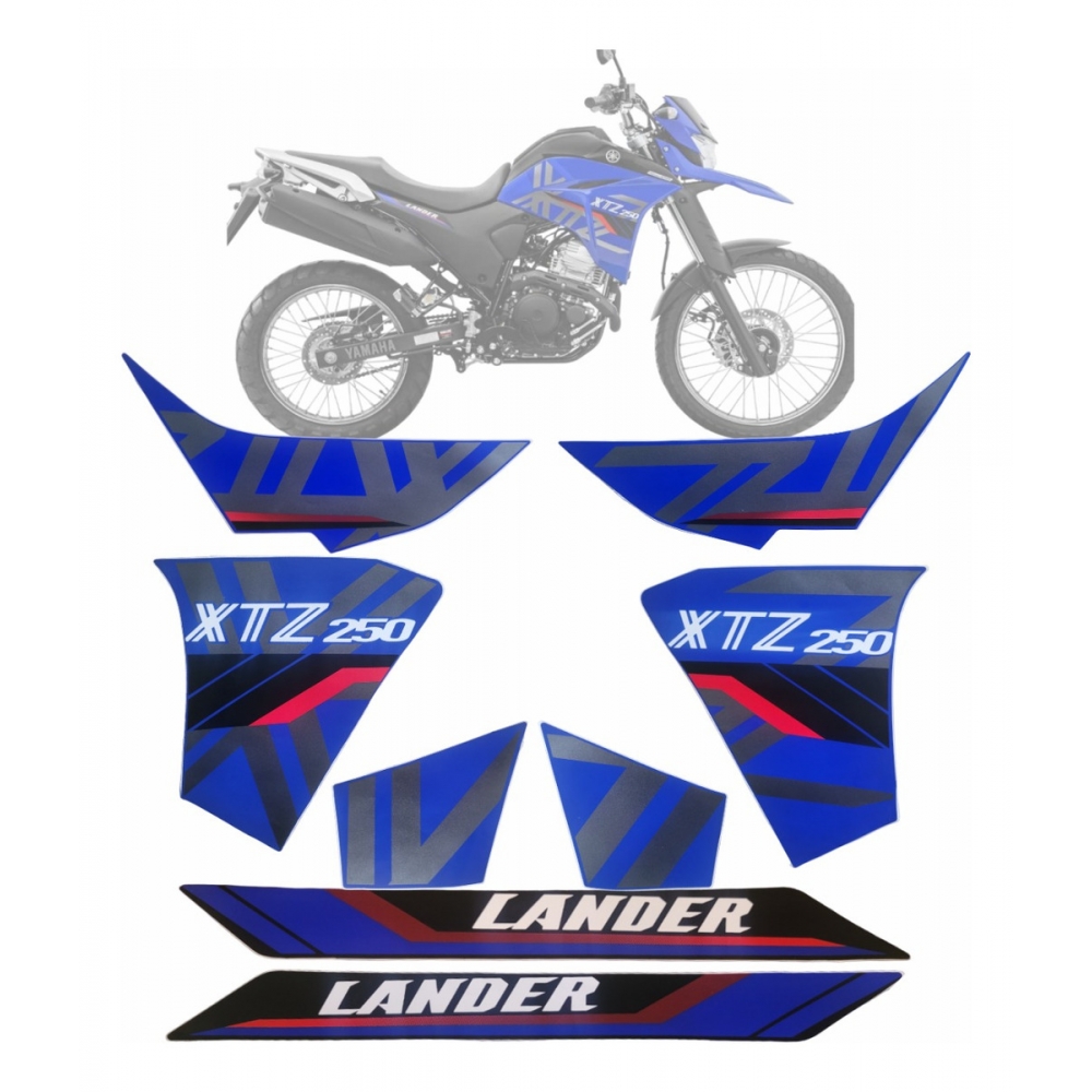 Kit Adesivos Faixas Moto XTZ 250 Lander 2020 Azul Blue Jogo Adesivo Mod Original Jotaesse