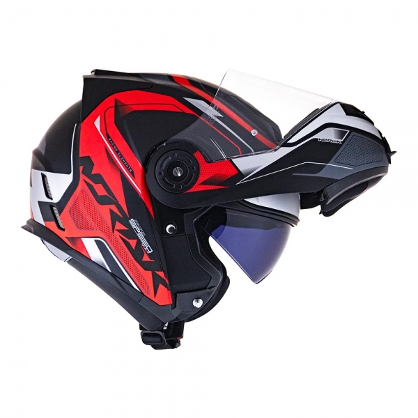 Capacete Moto Robocop Escamoteável Norisk Route FF345 Speedmax Articulado C/ Óculos E Selo Inmetro - Preto Vermelho Fosco