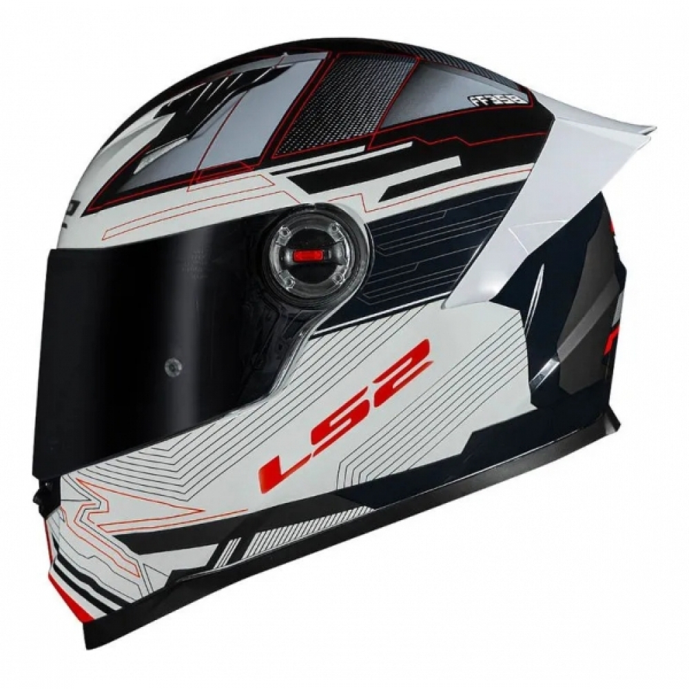 Capacete Moto Fechado LS2 FF358 Classsic S Digital Striker C/ Spoiler Masculino Feminino Lançamento - Branco Preto