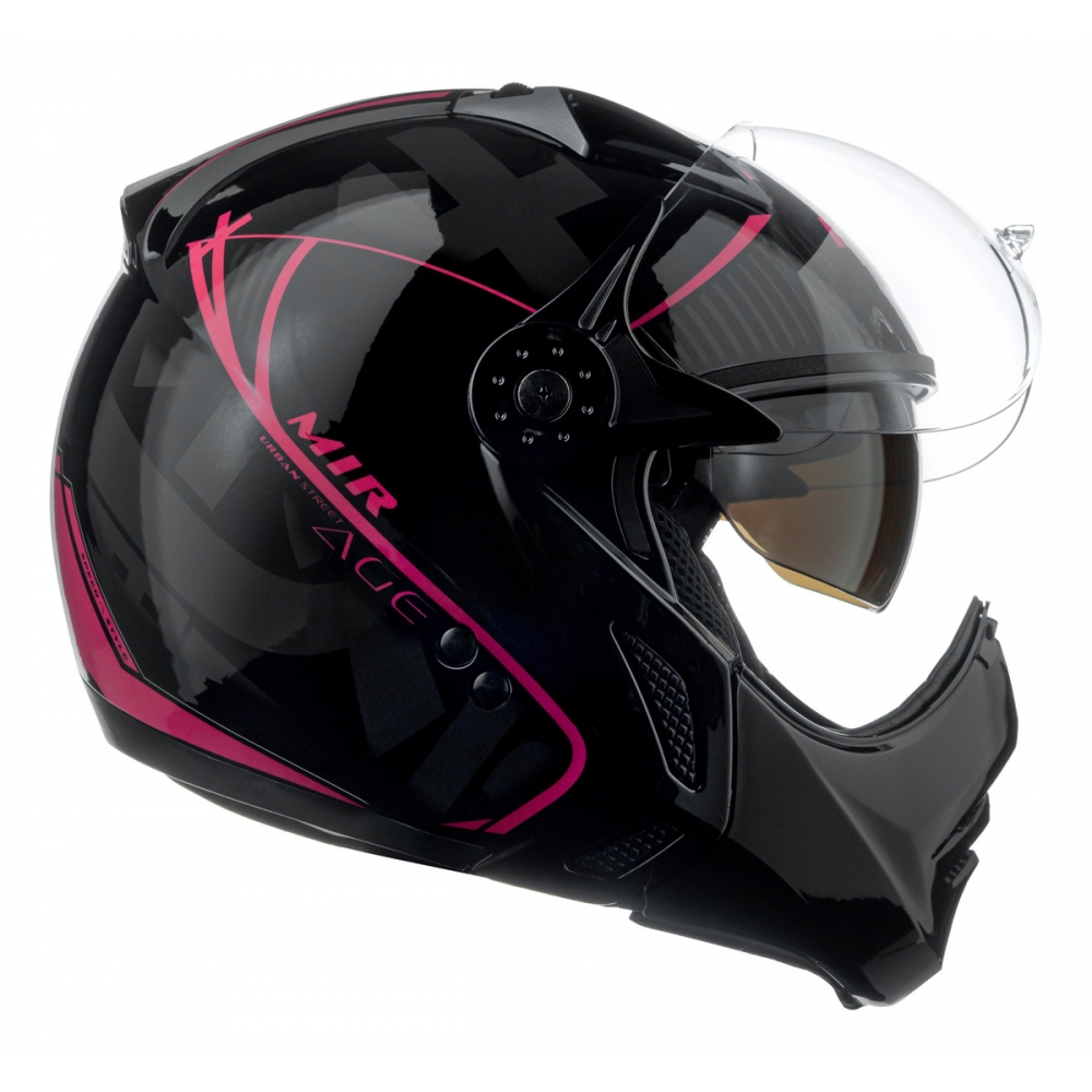Capacete Moto Feminino Peels Mirage Edge Preto Rosa Custom Aviador C/ Óculos Queixeira Removível