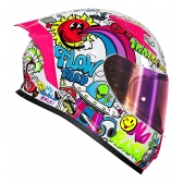 Capacete Moto Norisk Flow Trap Desenho Branco Rosa Feminino Masculino C/ Spoiler + Viseira Extra