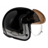 Capacete Moto Aberto Peels F-21 F21 Click Yesterday Vintage Retro C/ 2 Viseiras Queixeira Removível - Preto Cinza Brilho