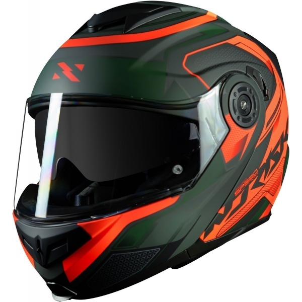 Capacete Moto Robocop Escamoteável Norisk Route FF345 Speedmax Articulado C/ Óculos E Selo Inmetro - Verde Laranja Fosco