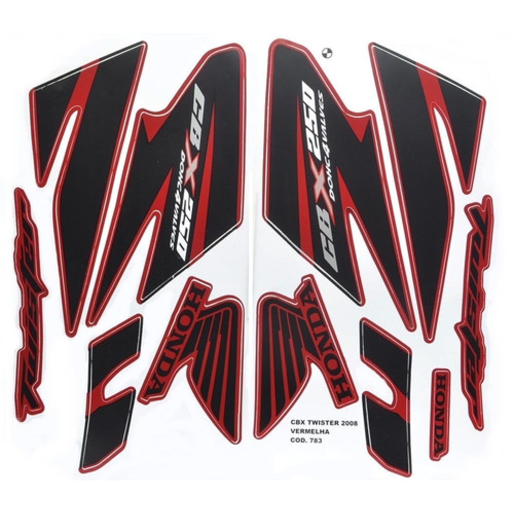 Kit Adesivo Faixa Cbx 250 Twister Vermelha 2008 Jogo Adesivo