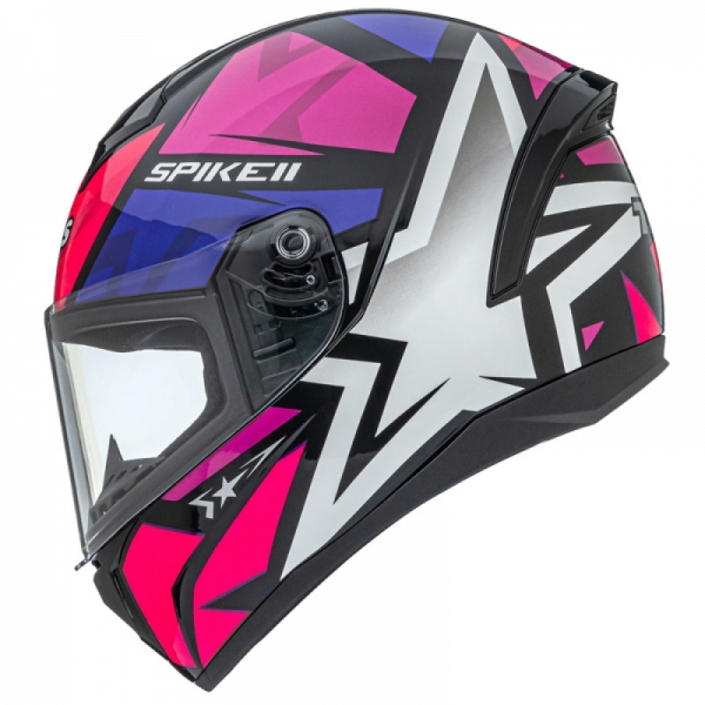 Capacete Moto Feminino Fechado Peels Spike 2 1ST Star Preto Rosa Pink Roxo Brilho Lançamento