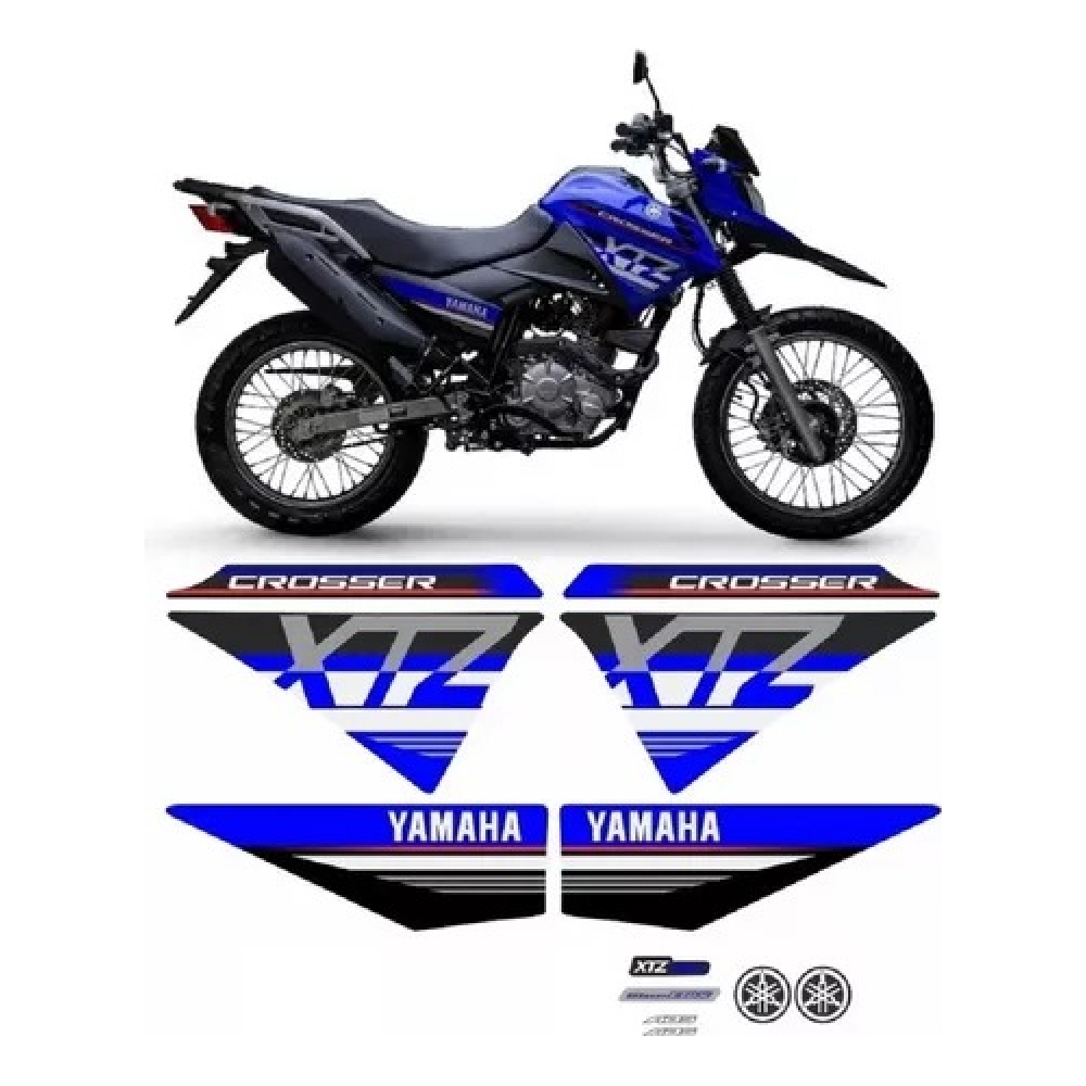 Kit Adesivos Faixas Moto XTZ 150 Crosser 2021 2022 Azul Jogo Adesivo Jotaesse