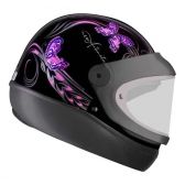 Capacete Moto Feminino Automático Ebf Borboleta C/ Selo Inmetro - Preto / Rosa