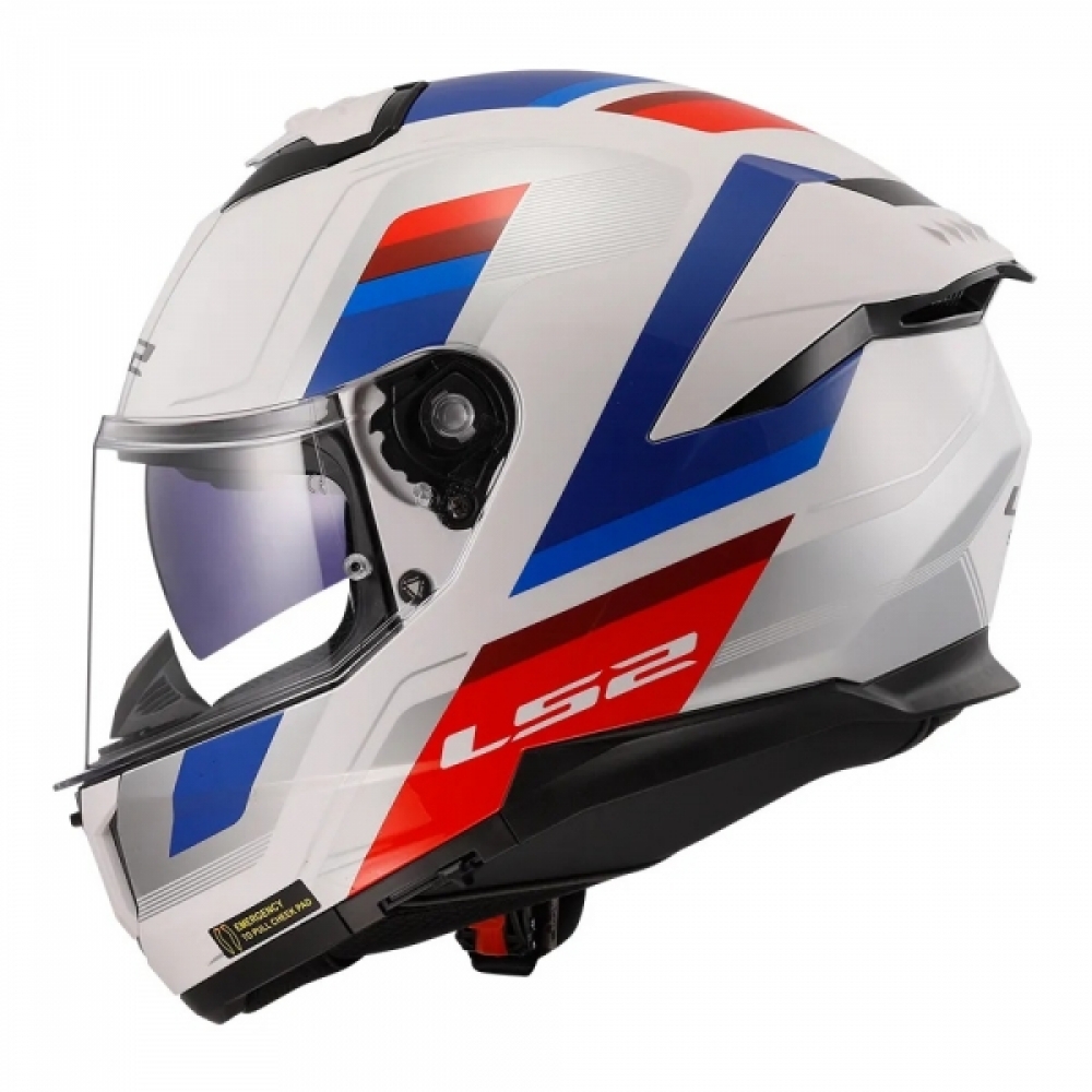 Capacete Moto Fechado Ls2 Ff808 Stream 2 Vintage Bmw Branco Azul Vermelho C/ Óculos