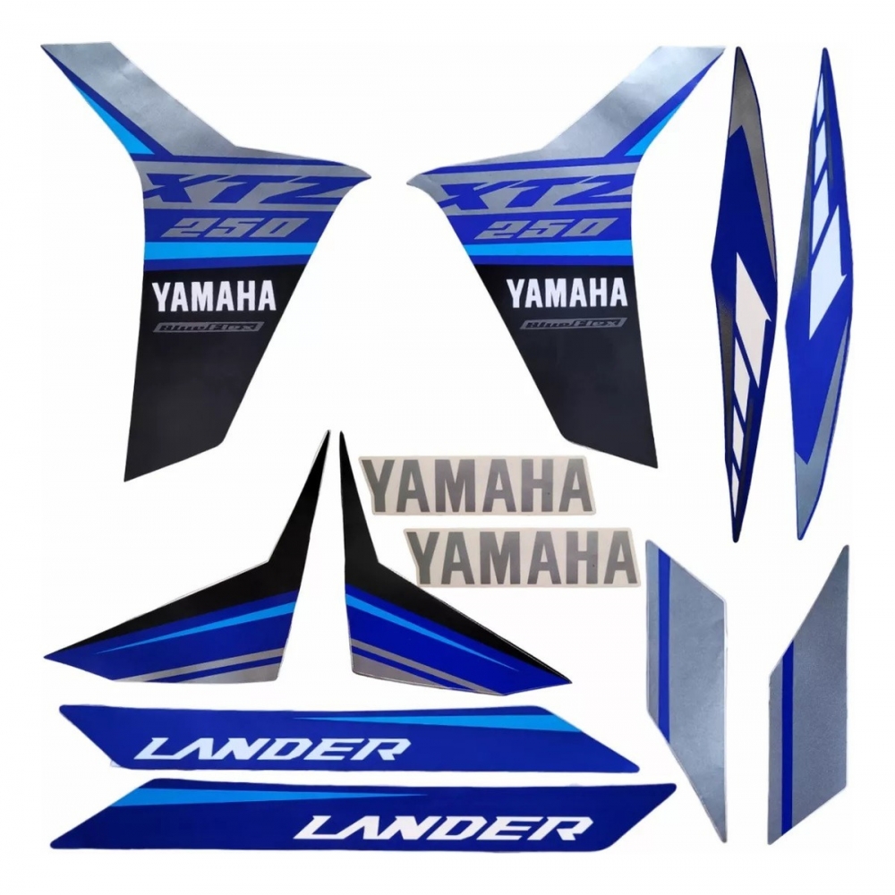 Kit Adesivos Faixas Moto XTZ 250 Lander 2021 2022 Azul Jogo Adesivo