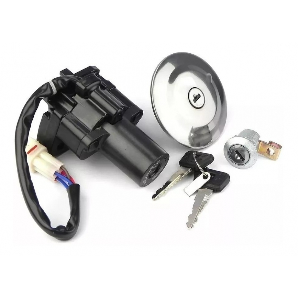 Kit Chave Contato Miolo Ignição Moto Fazer 250 Ys250 2007 2008 2009 2010 Jogo Mod Original C/ Tampa Tanque e Trava
