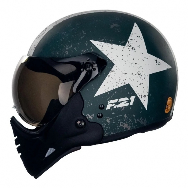 Capacete Moto Custom Peels F21 Us Army Tank Aviador C/ 2 Viseiras Queixeira Removível - Verde Militar