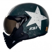 Capacete Moto Custom Peels F21 Us Army Tank Aviador C/ 2 Viseiras Queixeira Removível - Verde Militar