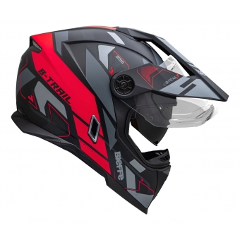 Capacete Moto Bieffe B-Trail Big Trail Conquest Cross Preto Vermelho Fosco C/ Óculos Sol Lançamento