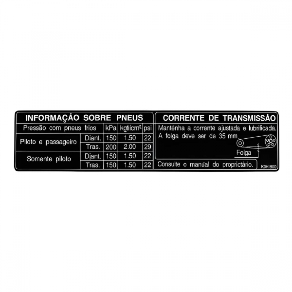 Adesivo Precaução Pneu Capa Corrente Sahara 300 2024 2025 2026 Original Honda 87505K3HB00