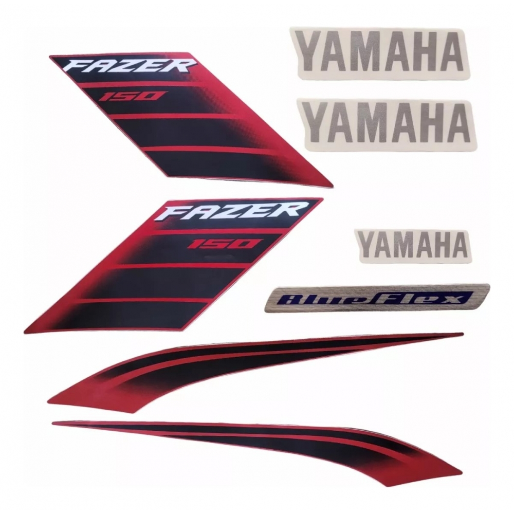 Kit Adesivos Faixas Moto Yamaha Fazer 150 Vermelha 2022 2023 Jogo Adesivo Modelo Original Jotaesse