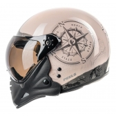 Capacete Moto Peels Mirage F 21 F-21 North Navy Custom Aviador C/ 2 Viseiras Queixeira Removível - Bege