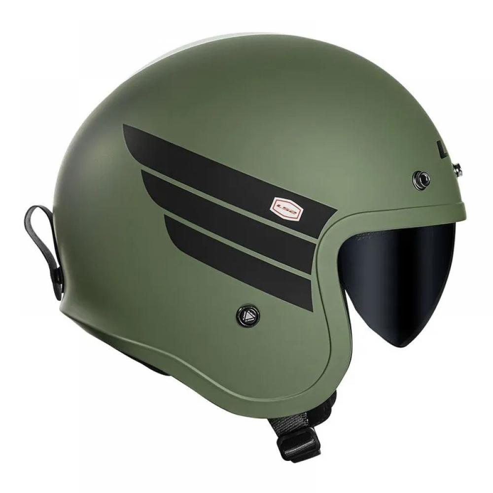 Capacete Moto Aberto Ls2 Of599 Spitfire Custom Vintage Retro Harley C/ Óculos e Selo Inmetro Masculino Feminino - Verde Militar Fosco