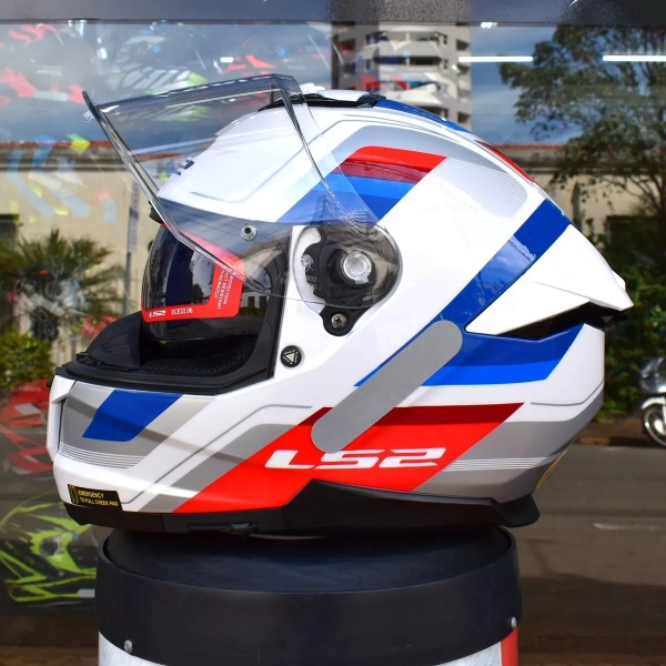 Capacete Moto Fechado Ls2 Ff808 Stream 2 Vintage Bmw Branco Azul Vermelho C/ Óculos