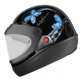 Capacete Moto Feminino Automático Ebf Borboleta C/ Selo Inmetro - Preto / Azul