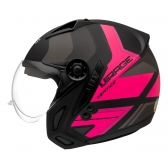 Capacete Moto Feminino Custom Peels Mirage Living Vertice Aviador C/ Óculos Queixeira Removível - Preto / Rosa