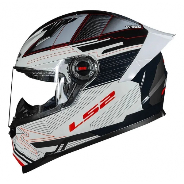 Capacete Moto Fechado LS2 FF358 Classsic S Digital Striker C/ Spoiler Masculino Feminino Lançamento - Branco Preto