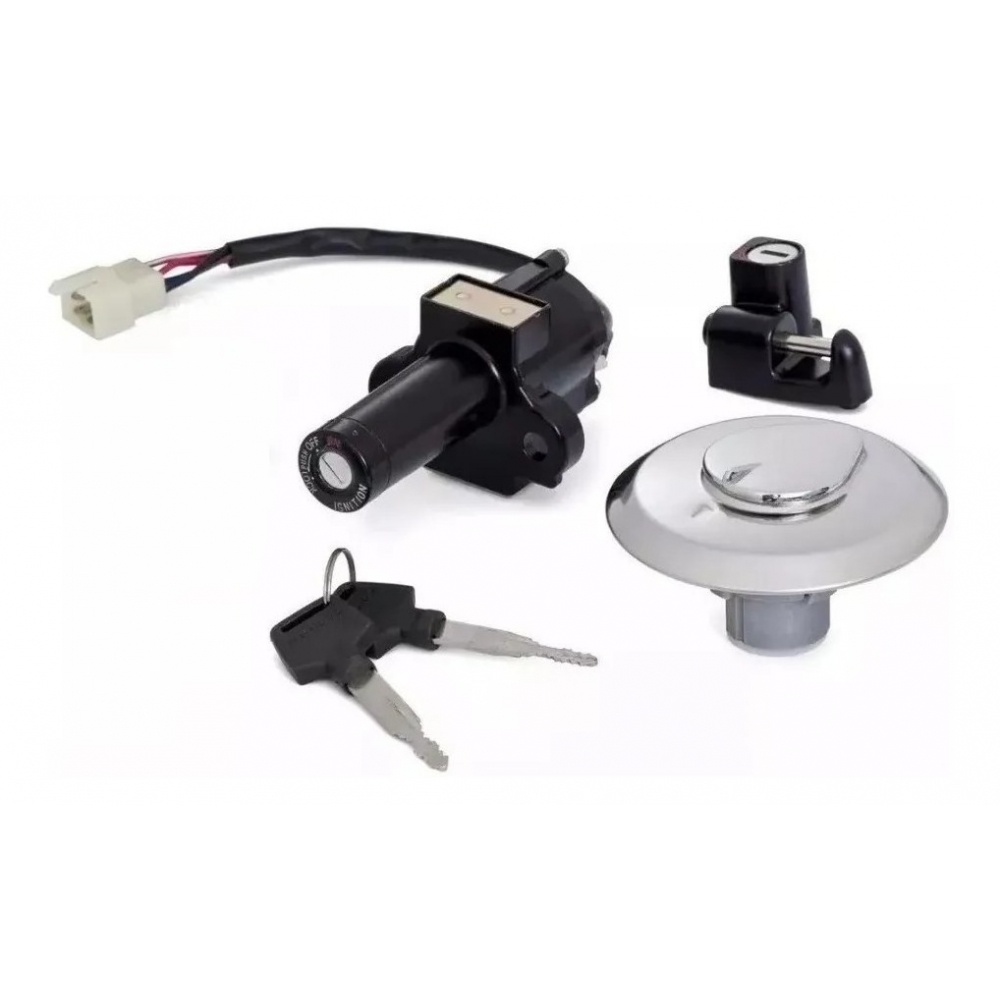 Kit Chave Contato Miolo Ignição Moto Nxr Bros 150 2006 2007 2008 Jogo Mod Original C/ Tampa Tanque e Trava