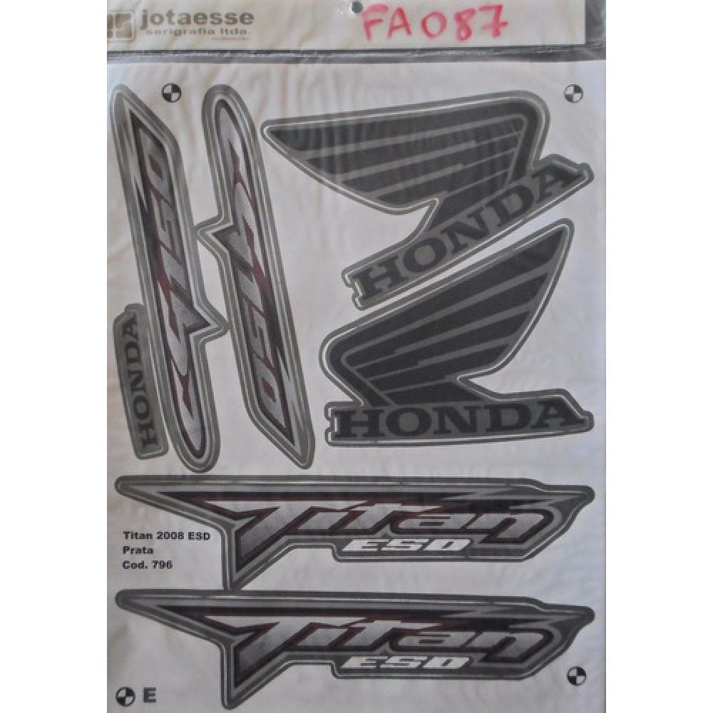 Kit Adesivos Faixa Titan 150 Esd Prata 2008 Jogo Adesivo