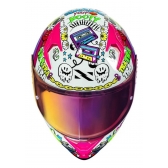 Capacete Moto Norisk Flow Trap Desenho Branco Rosa Feminino Masculino C/ Spoiler + Viseira Extra
