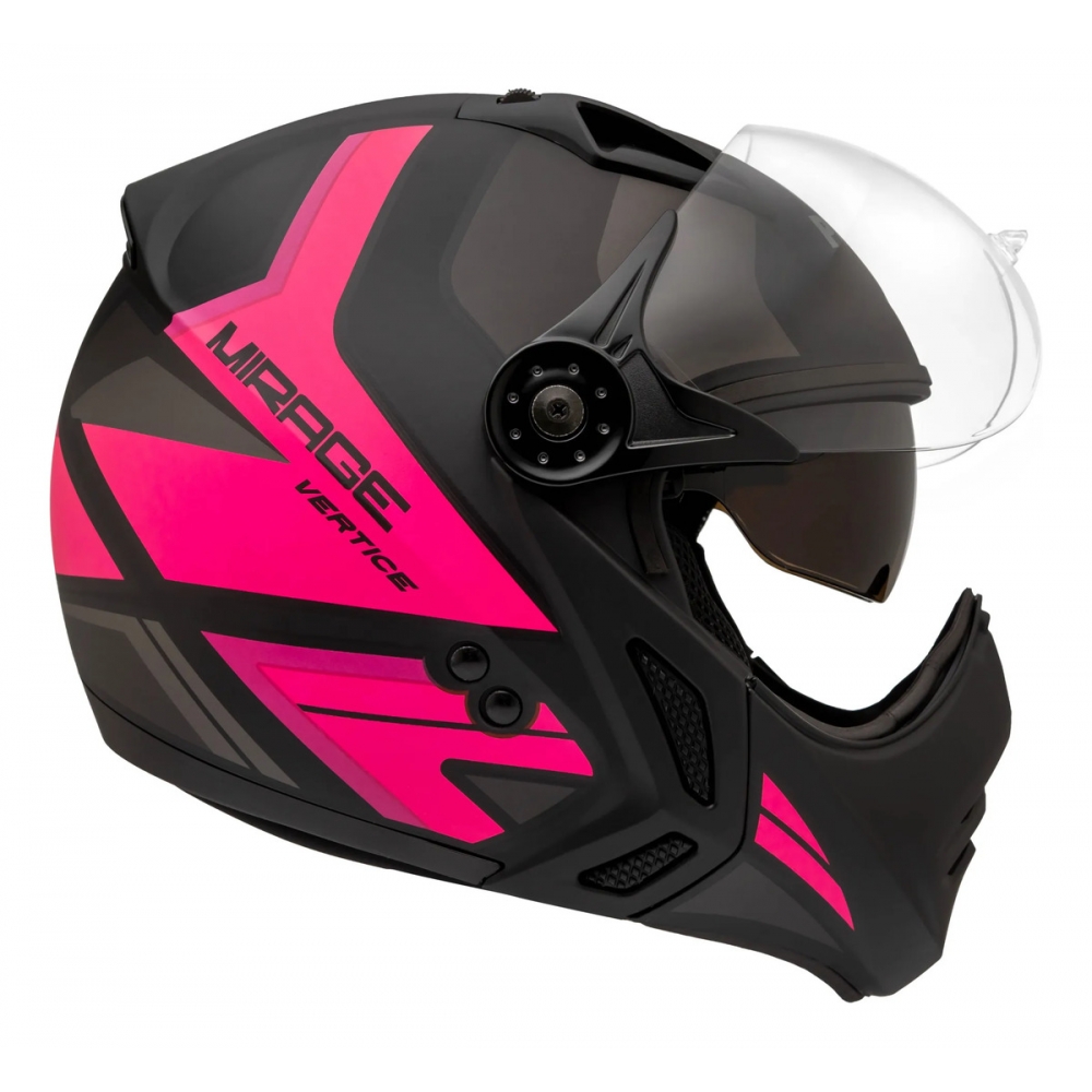 Capacete Moto Feminino Custom Peels Mirage Living Vertice Aviador C/ Óculos Queixeira Removível - Preto / Rosa