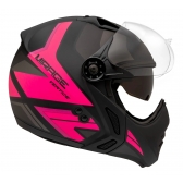 Capacete Moto Feminino Custom Peels Mirage Living Vertice Aviador C/ Óculos Queixeira Removível - Preto / Rosa
