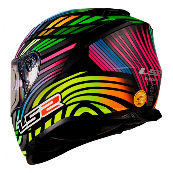 Capacete Moto Fechado Ls2 Ff800 Storm Power Arco Iris Preto Rainbow C/ Óculos Interno C/ Selo Inmetro