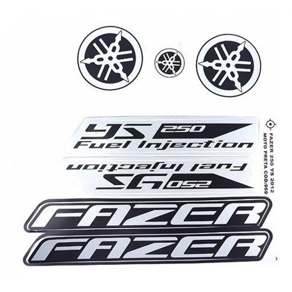 Kit Adesivos Moto Fazer 250 Ys250 Preta 2012 Preto Jogo Adesivo
