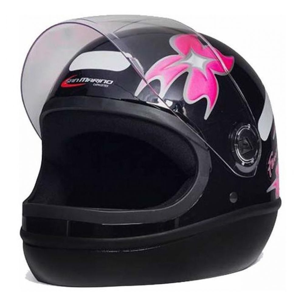 Capacete Feminino Taurus San Marino Formula 1R C/ Flor Femme Modelo Novo - Preto