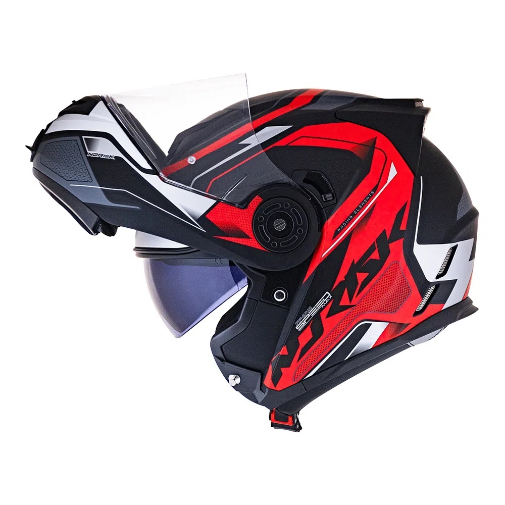 Capacete Moto Robocop Escamoteável Norisk Route FF345 Speedmax Articulado C/ Óculos E Selo Inmetro - Preto Vermelho Fosco