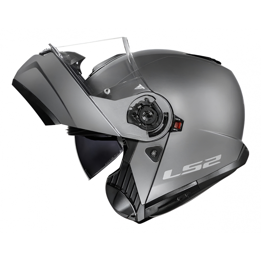 Capacete Moto Robocop Articulado LS2 FF908 Strobe 2 Monocolor Escamoteável C/ Óculos - Cinza Fosco