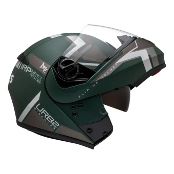 Capacete Moto Robocop Articulado Peels Urban U-Rb2 Discover Verde Militar Escamoteável C/ Oculos