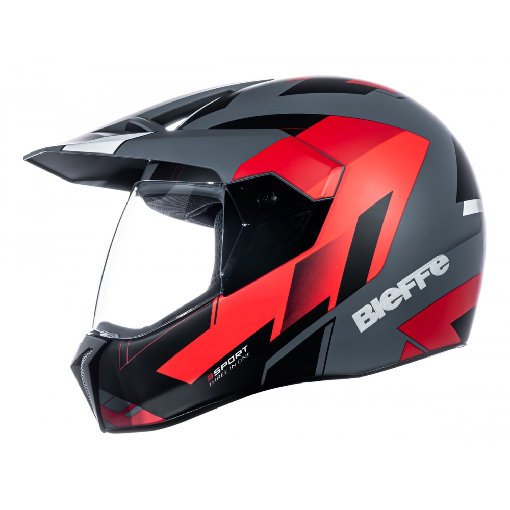 Capacete Moto Bieffe 3 Sport React Esportivo Cross Trilha Cinza Dark Vermelho C/ Selo Inmetro Lançamento