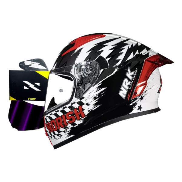 Capacete Moto Norisk Flow Moto Gp 96 Daytona Branco C/ Spoiler + Viseira Colorida Extra Lançamento