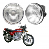 Farol Bloco Ótico Optico Completo Moto Cb 400 Lente Vidro Redondo Modelo Original Aro Cromado