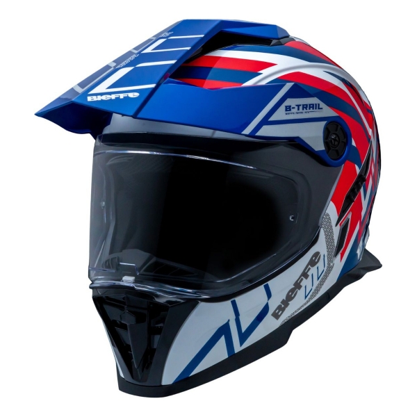 Capacete Moto Bieffe Big B Trail Defender Cross Branco Azul Vermelho C/ Óculos Sol Lançamento