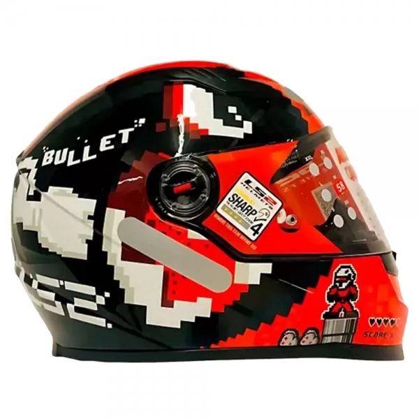 Capacete Moto Esportivo Fechado Ls2 Ff358 Classic Bullet Pixel Pixels Super Mario Preto Vermelho C/ Selo Inmetro