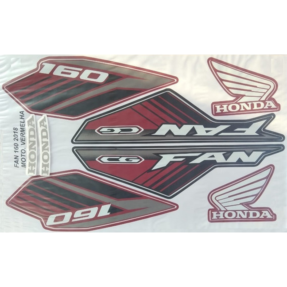 Kit Adesivos Faixa Honda Fan 160 Vermelha 2018 Jogo Adesivo