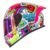 Capacete Moto Norisk Flow Trap Desenho Branco Rosa Feminino Masculino C/ Spoiler + Viseira Extra