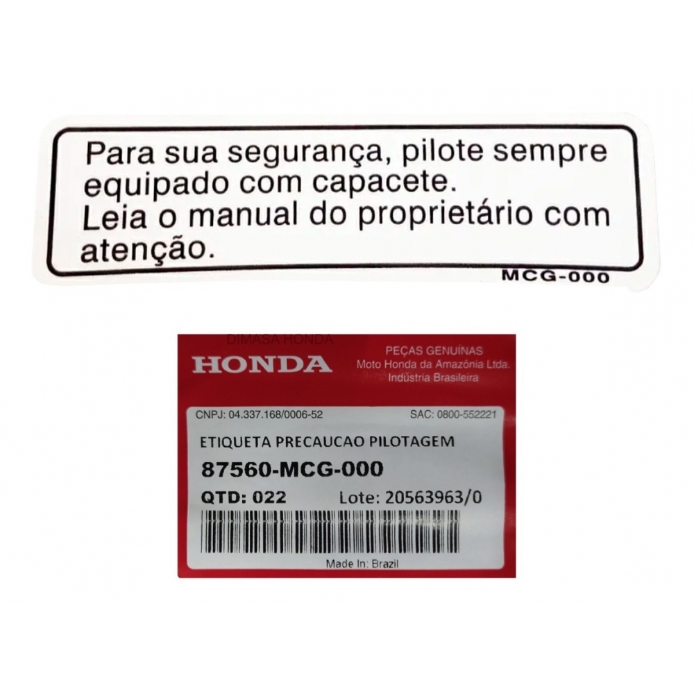 Adesivo Precaução Advertência Tanque Moto Pilote Equipado Falcon 400 Titan Bros Original Honda